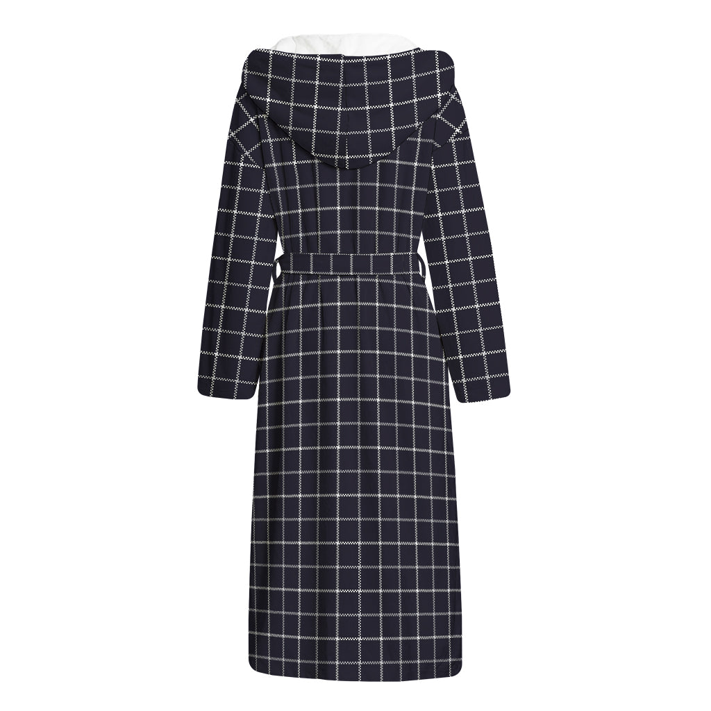 Navy Tattersall Pattern Print Hooded Bathrobe
