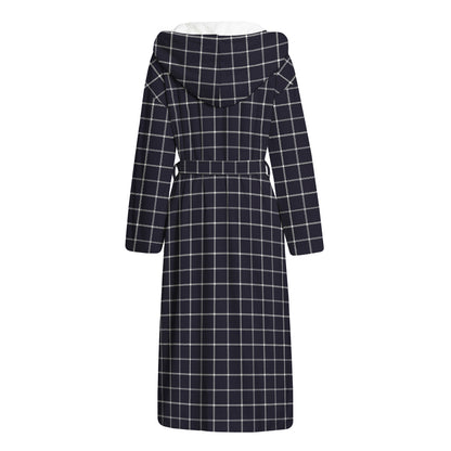Navy Tattersall Pattern Print Hooded Bathrobe