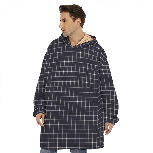 Navy Tattersall Pattern Print Hoodie Blanket