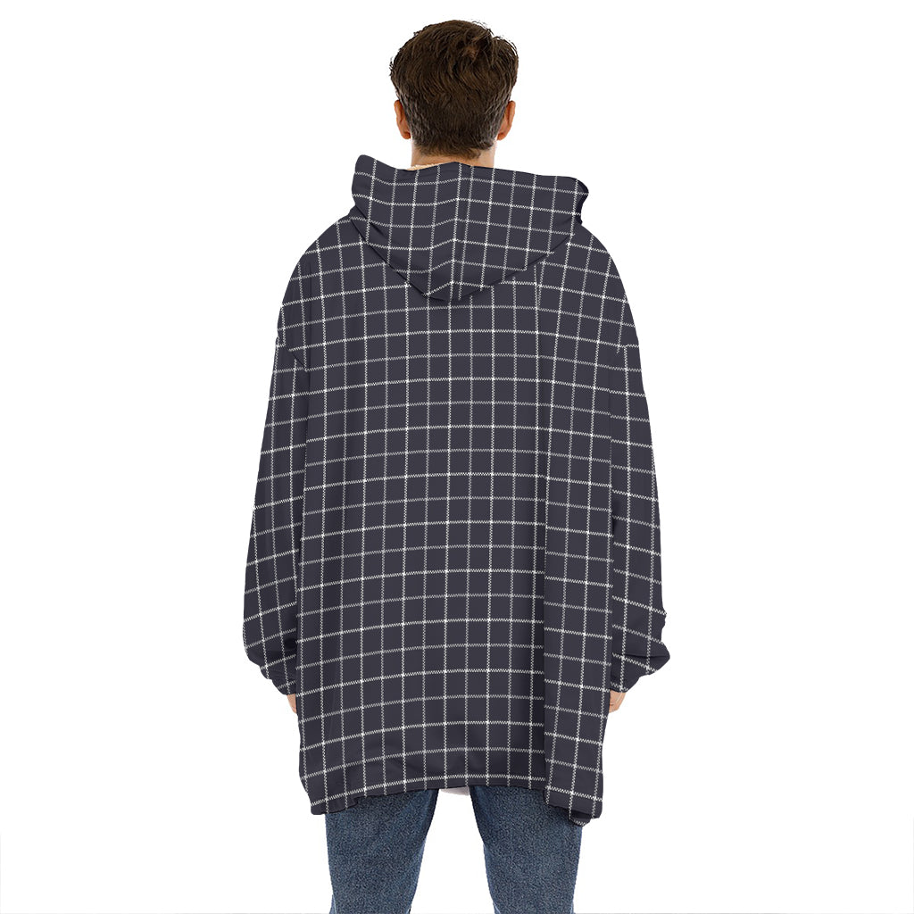 Navy Tattersall Pattern Print Hoodie Blanket