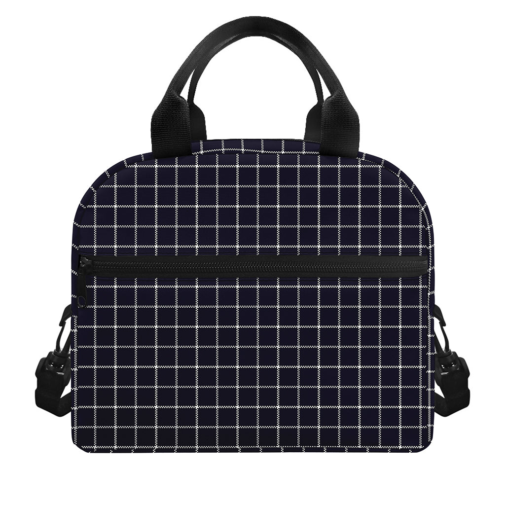 Navy Tattersall Pattern Print Insulated Lunch Bag