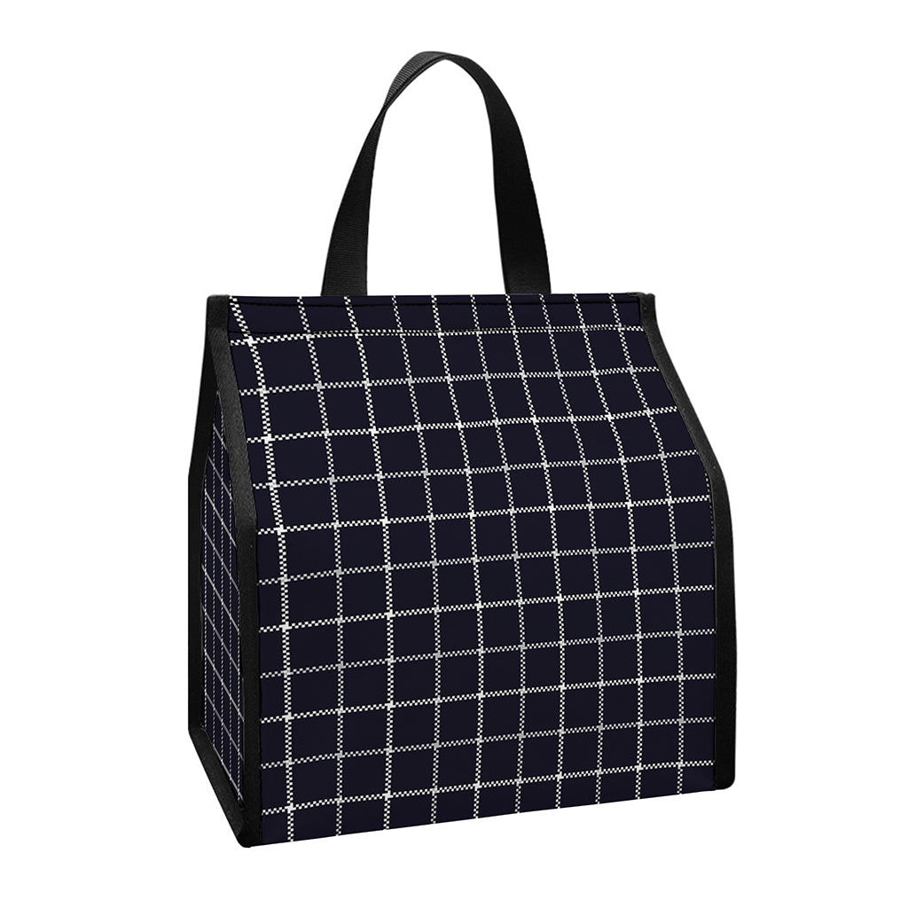 Navy Tattersall Pattern Print Insulated Lunch Tote