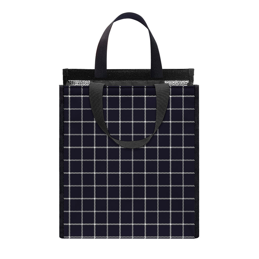 Navy Tattersall Pattern Print Insulated Lunch Tote