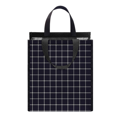 Navy Tattersall Pattern Print Insulated Lunch Tote