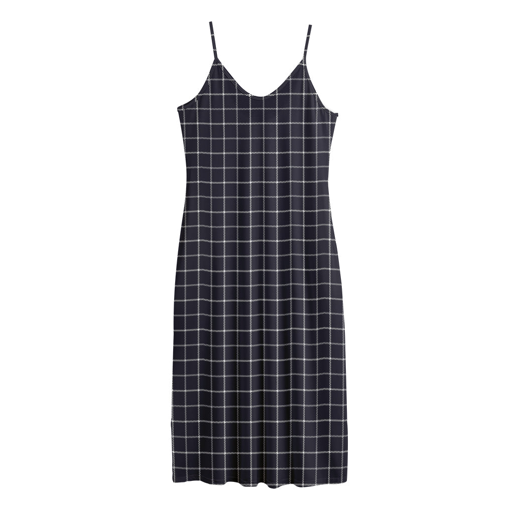 Navy Tattersall Pattern Print Jersey Midi Cami Dress