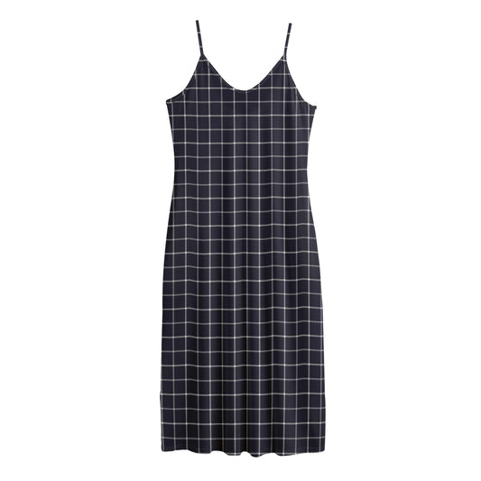 Navy Tattersall Pattern Print Jersey Midi Cami Dress