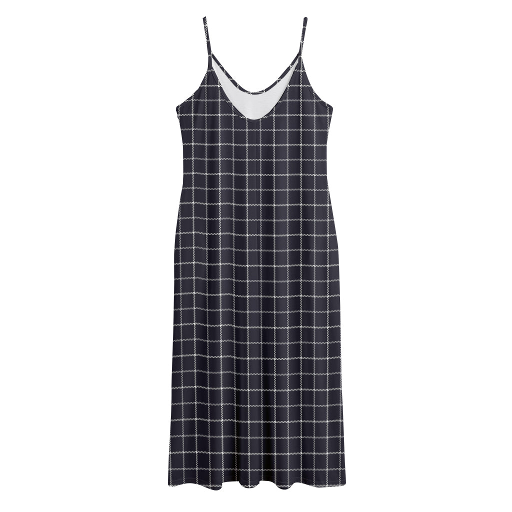 Navy Tattersall Pattern Print Jersey Midi Cami Dress