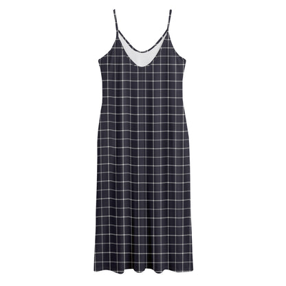 Navy Tattersall Pattern Print Jersey Midi Cami Dress