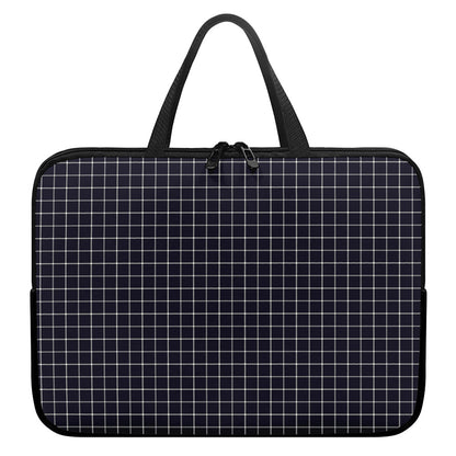 Navy Tattersall Pattern Print Laptop Sleeve With Handle