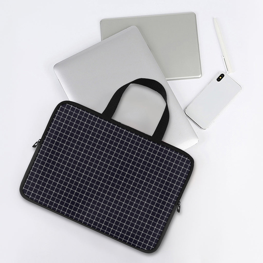 Navy Tattersall Pattern Print Laptop Sleeve With Handle
