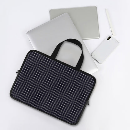 Navy Tattersall Pattern Print Laptop Sleeve With Handle