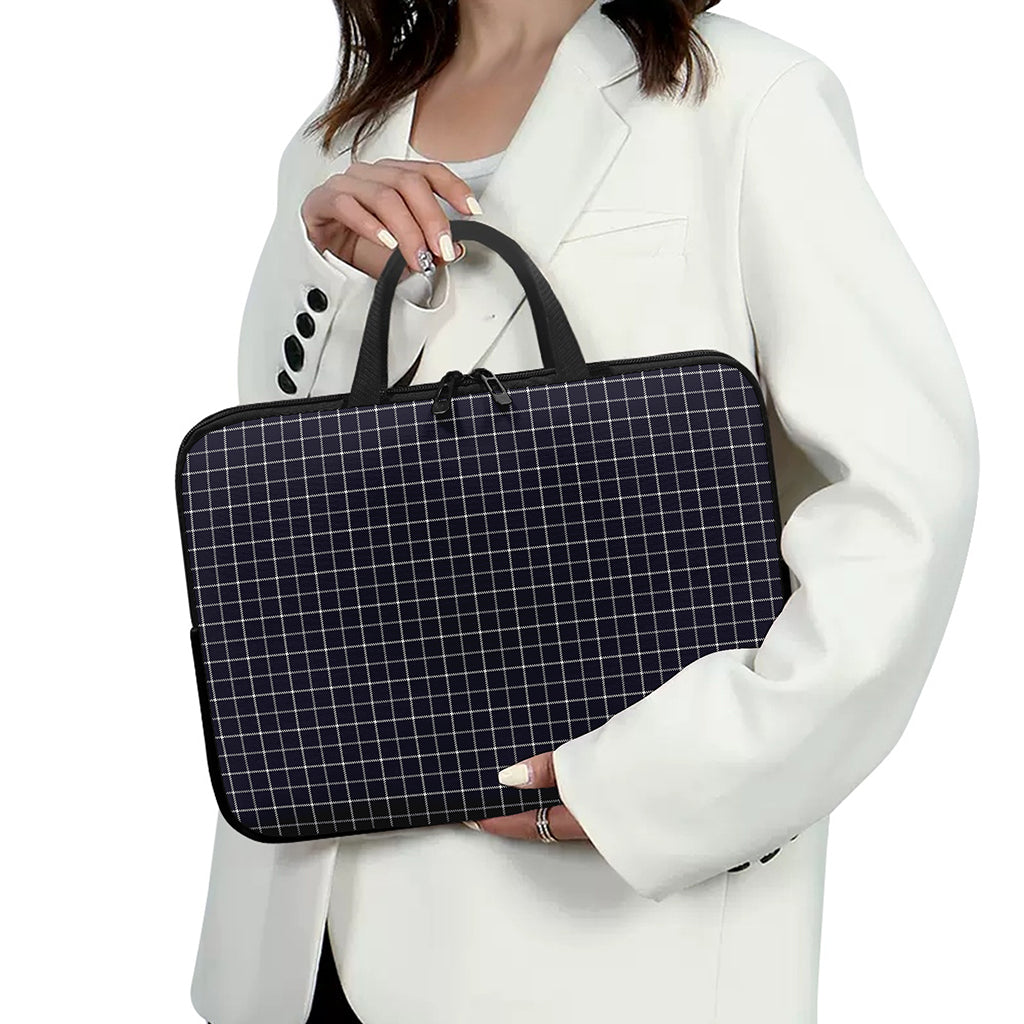 Navy Tattersall Pattern Print Laptop Sleeve With Handle
