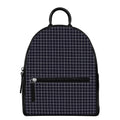 Navy Tattersall Pattern Print Leather Backpack