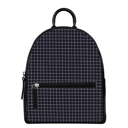 Navy Tattersall Pattern Print Leather Backpack