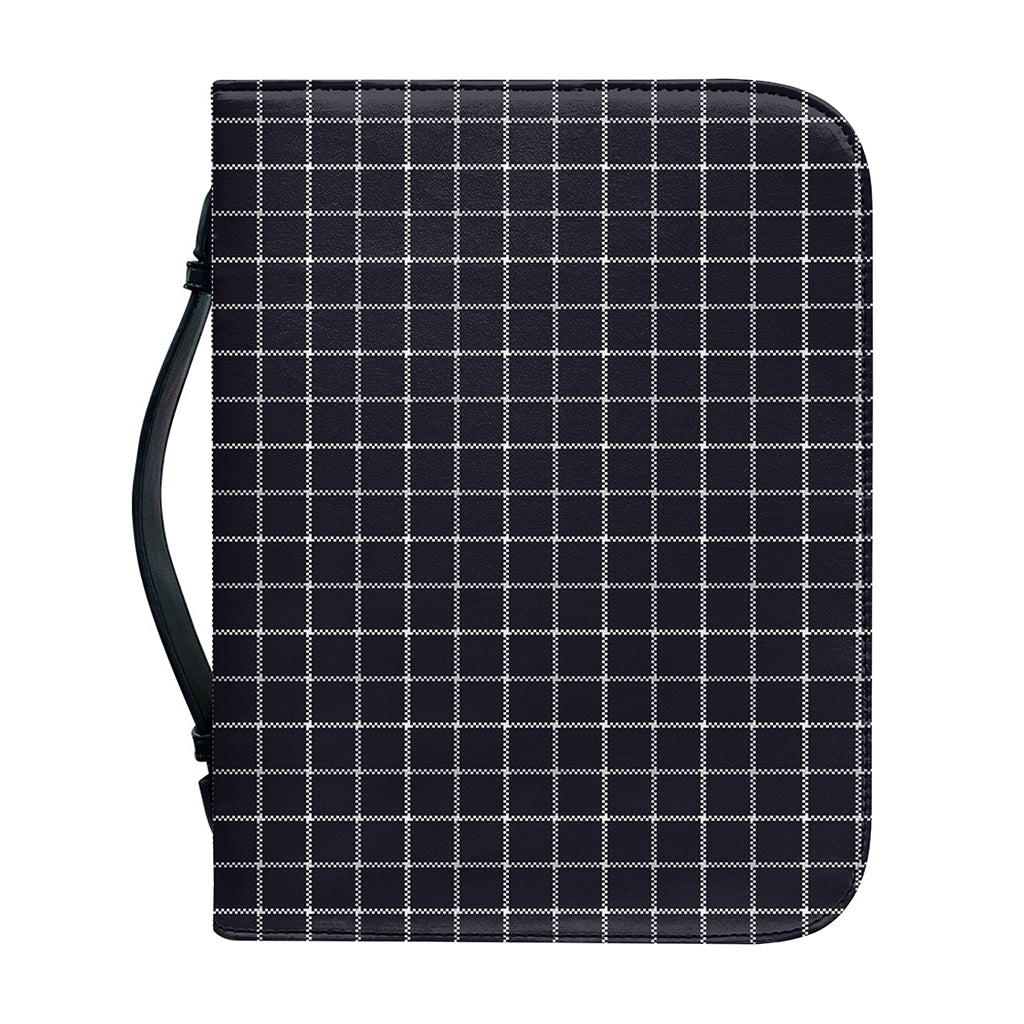 Navy Tattersall Pattern Print Leather Bible Cover