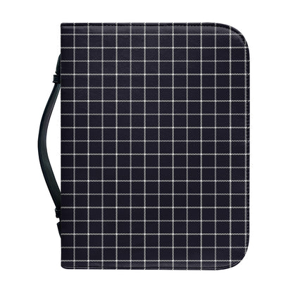 Navy Tattersall Pattern Print Leather Bible Cover
