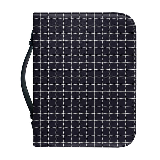 Navy Tattersall Pattern Print Leather Bible Cover