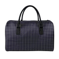 Navy Tattersall Pattern Print Leather Duffel Bag