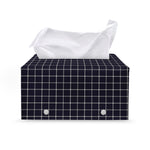 Navy Tattersall Pattern Print Leather Tissue Box Cover