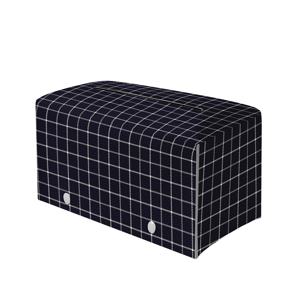 Navy Tattersall Pattern Print Leather Tissue Box Cover