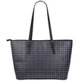 Navy Tattersall Pattern Print Leather Tote Bag With Zipper