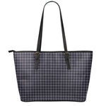 Navy Tattersall Pattern Print Leather Tote Bag