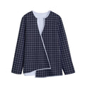 Navy Tattersall Pattern Print Long Sleeve Short Coat