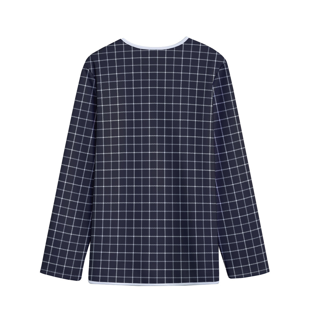 Navy Tattersall Pattern Print Long Sleeve Short Coat