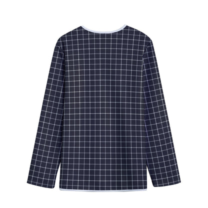 Navy Tattersall Pattern Print Long Sleeve Short Coat