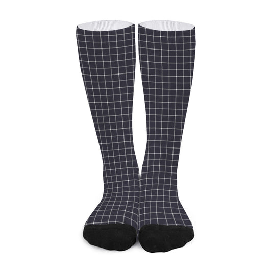 Navy Tattersall Pattern Print Long Socks
