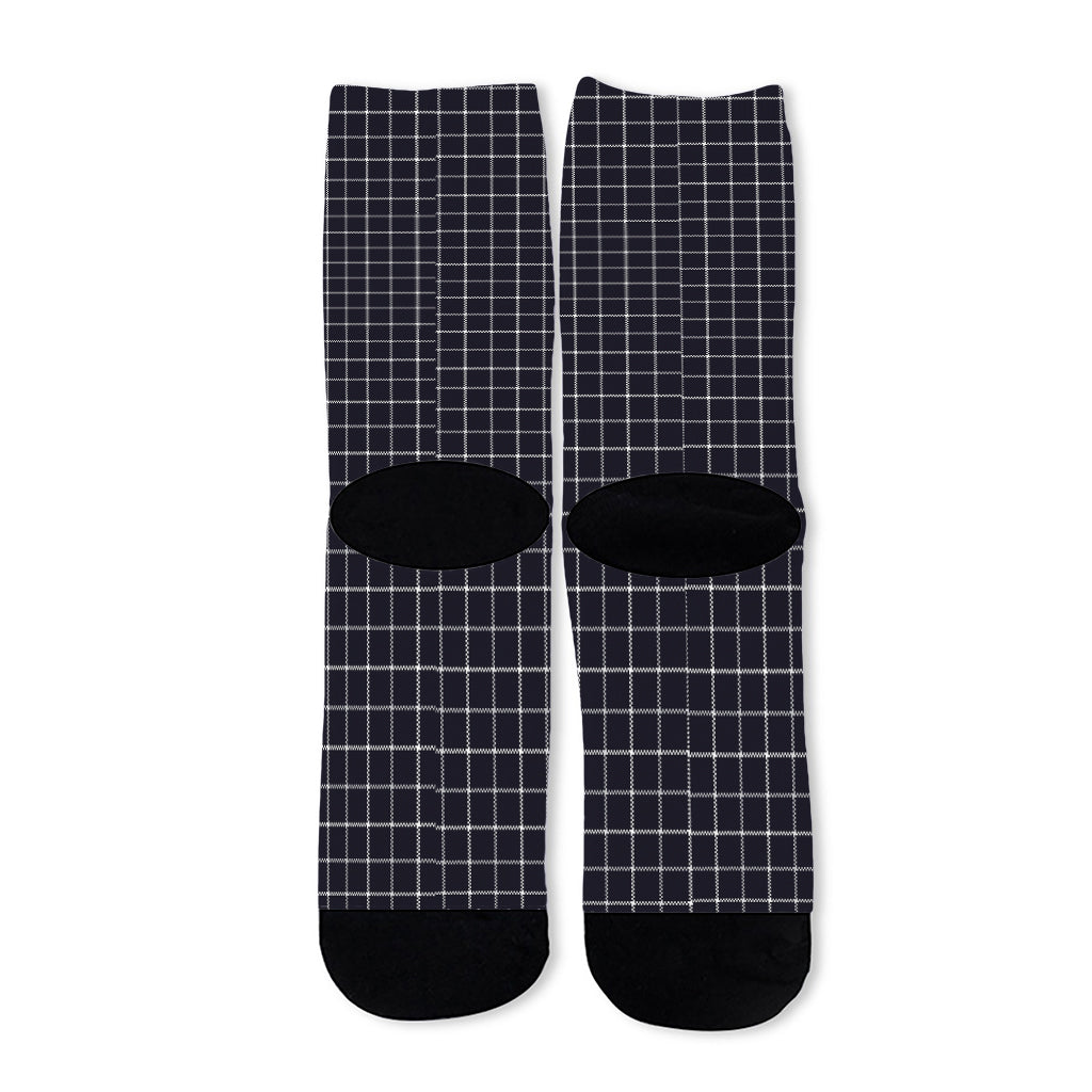 Navy Tattersall Pattern Print Long Socks