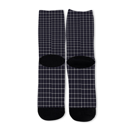 Navy Tattersall Pattern Print Long Socks