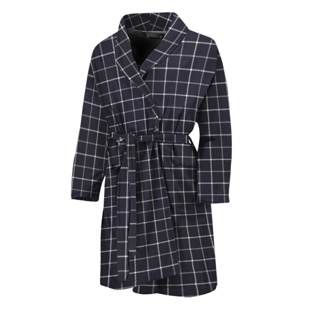 Navy Tattersall Pattern Print Men's Bathrobe