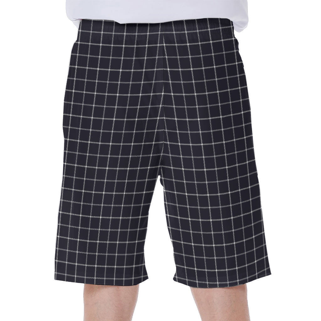 Navy Tattersall Pattern Print Men's Beach Shorts