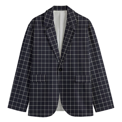 Navy Tattersall Pattern Print Men's Blazer