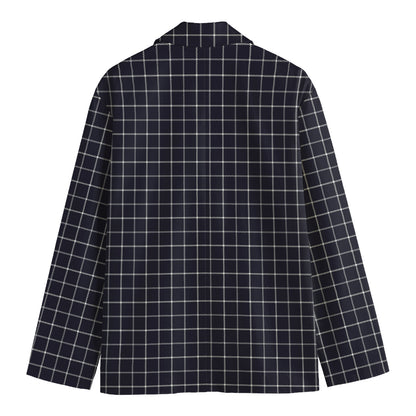 Navy Tattersall Pattern Print Men's Blazer