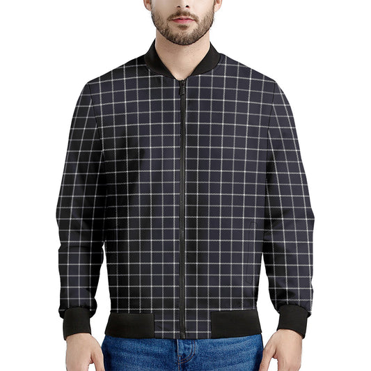 Navy Tattersall Pattern Print Men's Bomber Jacket