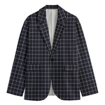 Navy Tattersall Pattern Print Men's Cotton Blazer