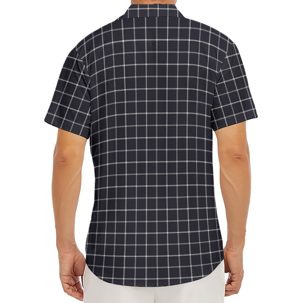 Navy Tattersall Pattern Print Men's Deep V-Neck Shirt