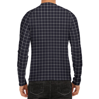 Navy Tattersall Pattern Print Men's Long Sleeve Rash Guard