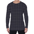 Navy Tattersall Pattern Print Men's Long Sleeve T-Shirt