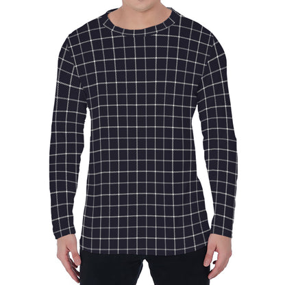 Navy Tattersall Pattern Print Men's Long Sleeve T-Shirt
