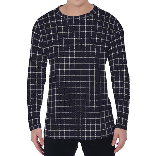 Navy Tattersall Pattern Print Men's Long Sleeve T-Shirt