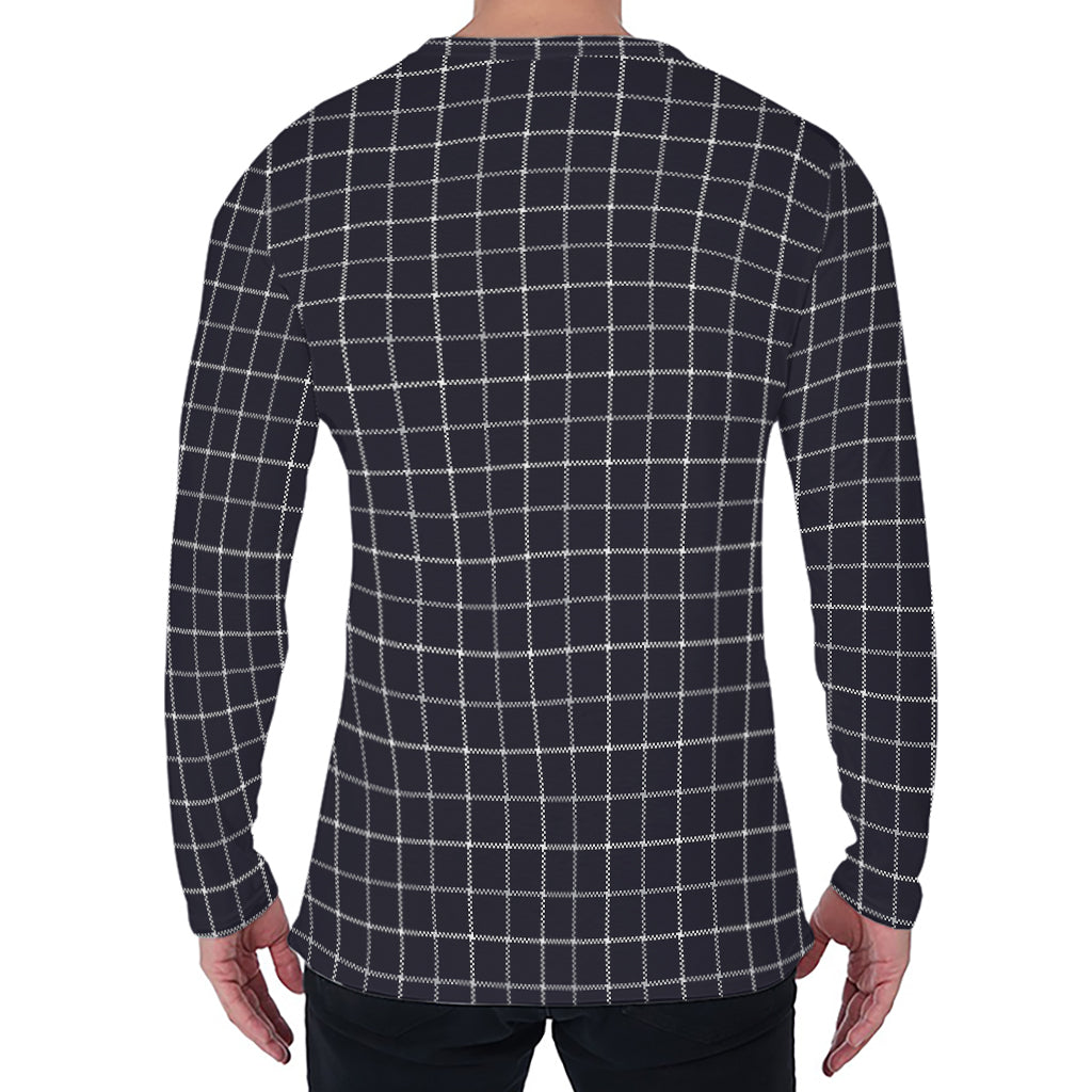 Navy Tattersall Pattern Print Men's Long Sleeve T-Shirt