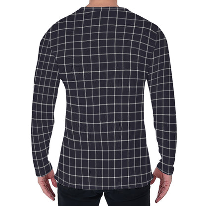 Navy Tattersall Pattern Print Men's Long Sleeve T-Shirt
