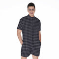 Navy Tattersall Pattern Print Men's Romper