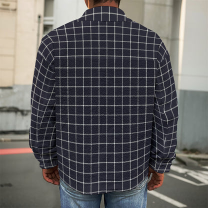 Navy Tattersall Pattern Print Men's Shirt Jacket