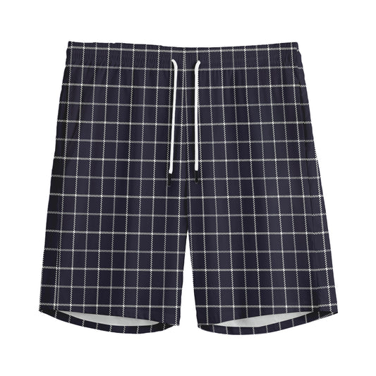 Navy Tattersall Pattern Print Men's Sports Shorts