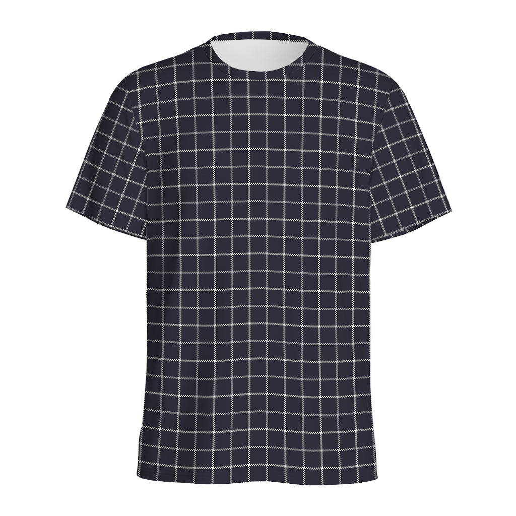 Navy Tattersall Pattern Print Men's Sports T-Shirt