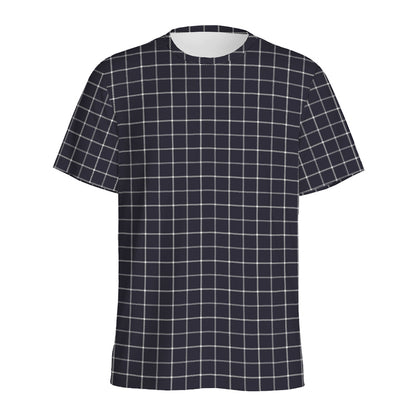 Navy Tattersall Pattern Print Men's Sports T-Shirt